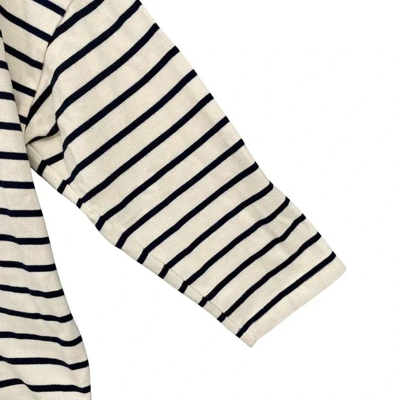 L.L. Bean Striped Polo Shirt V-Neck 3/4 Sleeve Women's XL REG Cream Navy - Picture 2 of 9